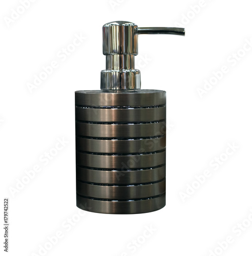 Soap dish dispenser for liquid soap isolated on white background. hygiene facilities.