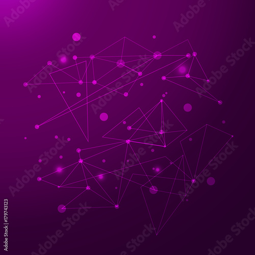 Abstract polygonal purple background with connecting dots and lines. Connection structure. Vector science background