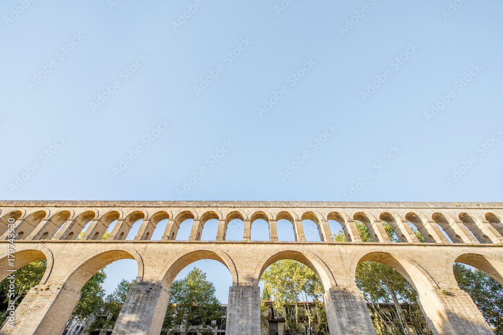 View on the saint Clement aqueduct in Peyrou garden during the morning light in Montpellier city in southern France