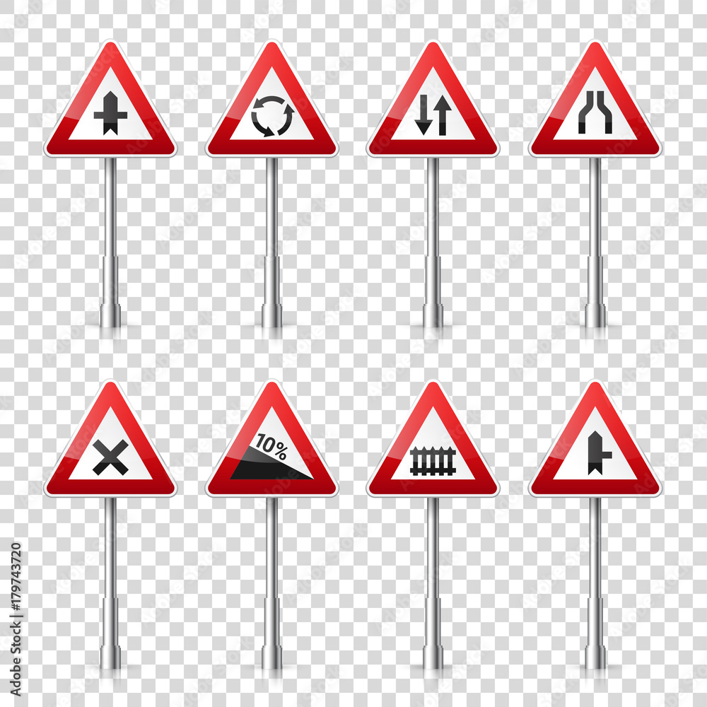 Vettoriale Stock Road signs collection isolated on transparent background.  Road traffic control.Lane usage.Stop and yield. Regulatory signs. | Adobe  Stock