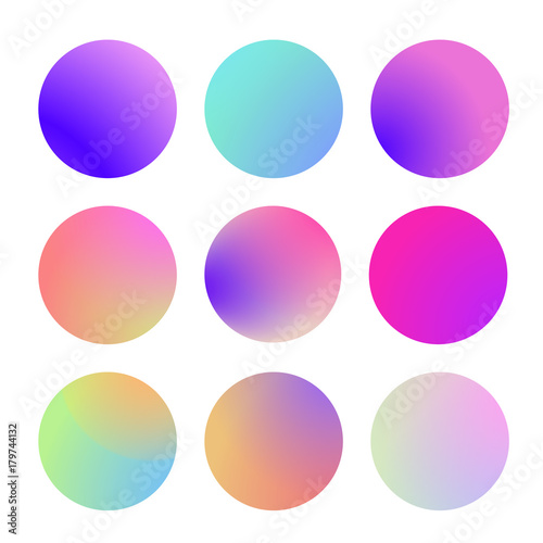 Round gradient set with modern abstract backgrounds. Colorful fluid covers for calendar  brochure  invitation  cards. Trendy soft color. Template with round gradient set for screens and mobile app