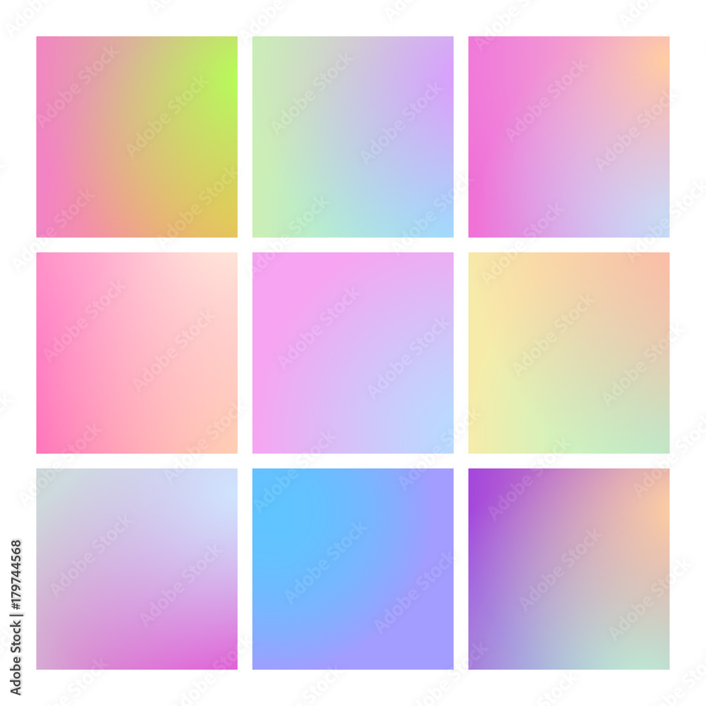 Modern gradient set with square abstract backgrounds. Colorful fluid covers for calendar, brochure, invitation, cards. Trendy soft color. Template with modern gradient set for screens and mobile app Modern gradient set with square abstract backgrounds. Colorful fluid covers for calendar, brochure, invitation, cards. Trendy soft color. Template with modern gradient set for screens and mobile app