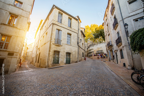 Fototapeta Naklejka Na Ścianę i Meble -  Street view at the old town of Montpellier city in Occitanie region in France