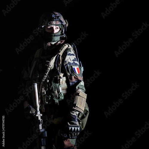 Paratrooper of french 1st Marine Infantry Parachute Regiment RPIMA studio shot