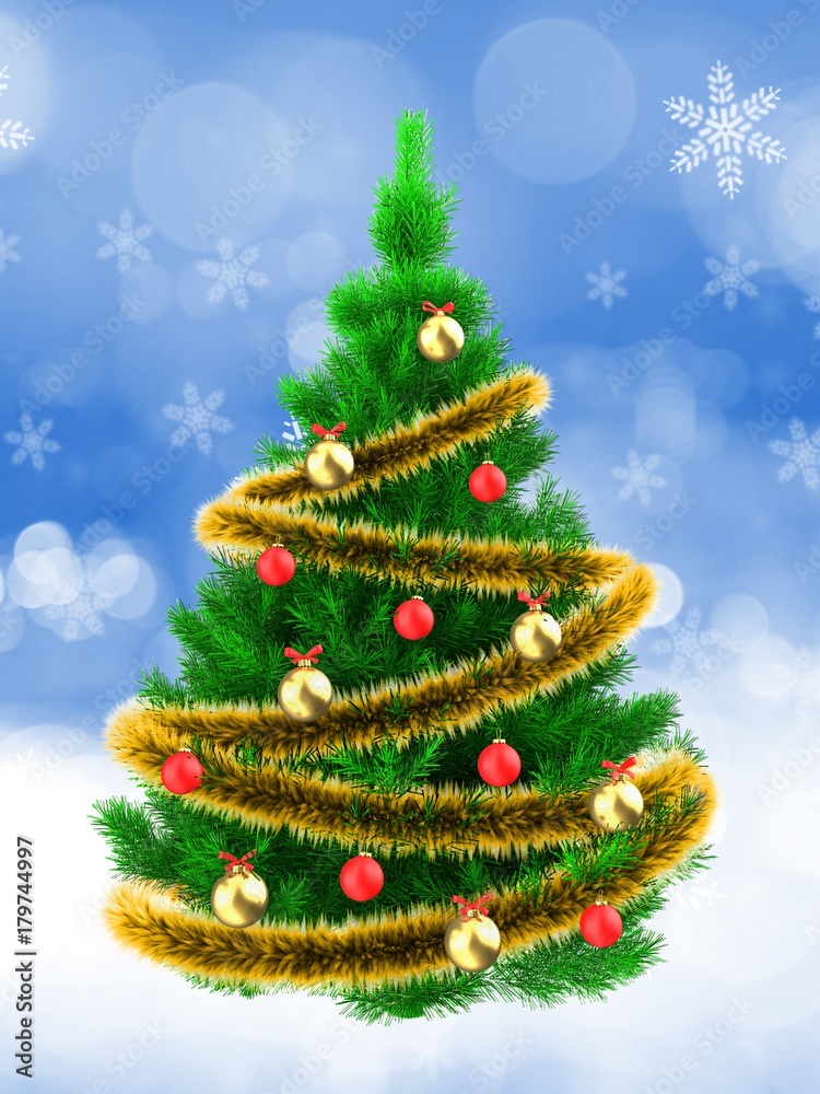 3d vibrant Christmas tree over snow 3d vibrant Christmas tree over snow