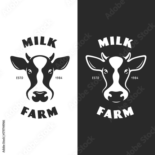 Cow head emblem logotype label. Vector vintage illustration.