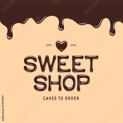 Sweet shop logotype template. Chocolate style text. Vector illustration.