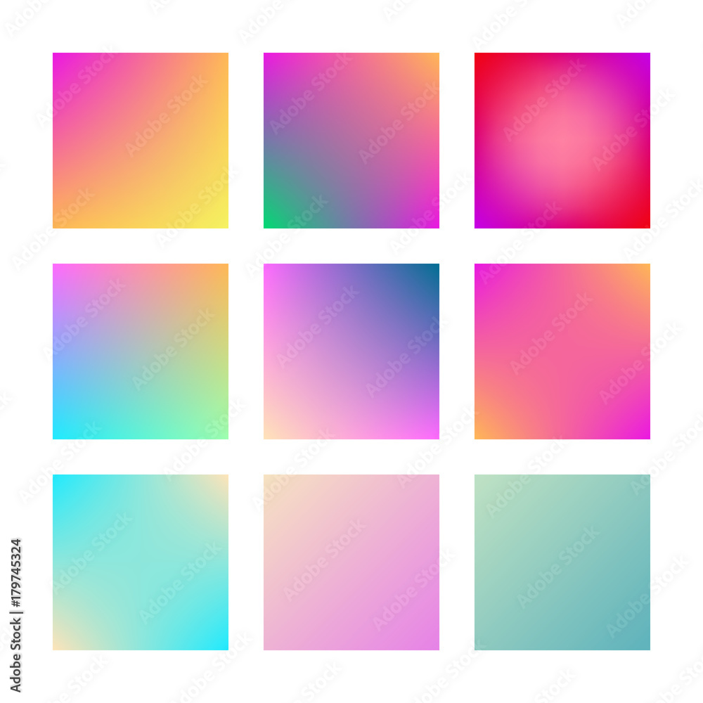 Square gradient set with modern abstract backgrounds. Colorful fluid covers for calendar, brochure, invitation, cards. Trendy soft color. Template with square gradient set for screens and mobile app