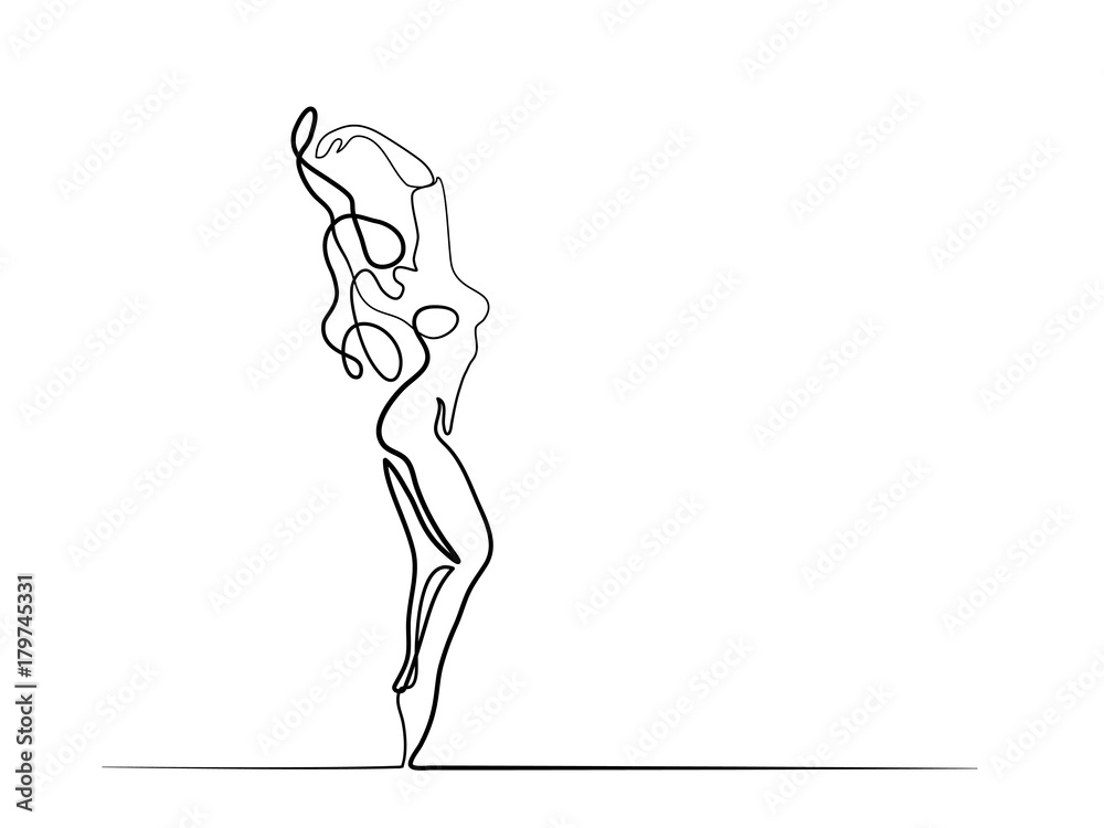 Fototapeta premium Continuous different width line drawing of dancing woman. Vector illustration