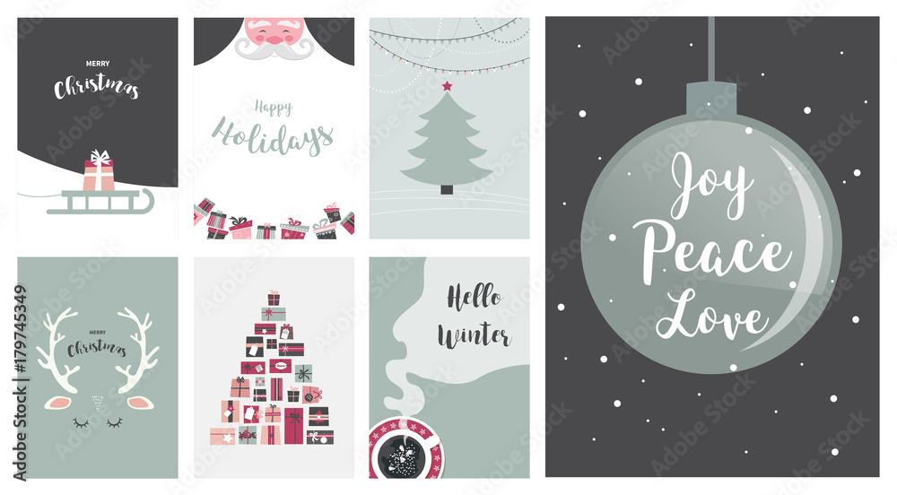 Merry Christmas cards, illustrations and icons, lettering design collection - no 7