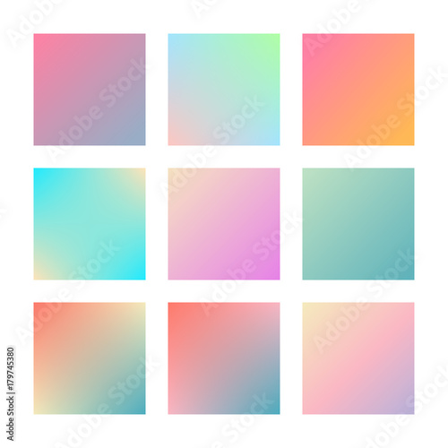 Square gradient set with modern abstract backgrounds. Colorful fluid covers for calendar, brochure, invitation, cards. Trendy soft color. Template with square gradient set for screens and mobile app