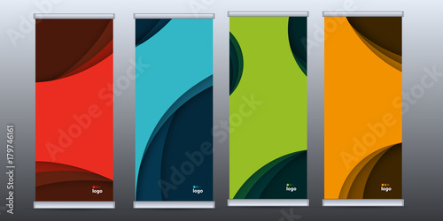 Roll up business banner design vertical template vector.
