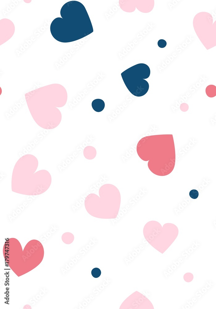Seamless hearts and dots pattern. Vector repeating texture.