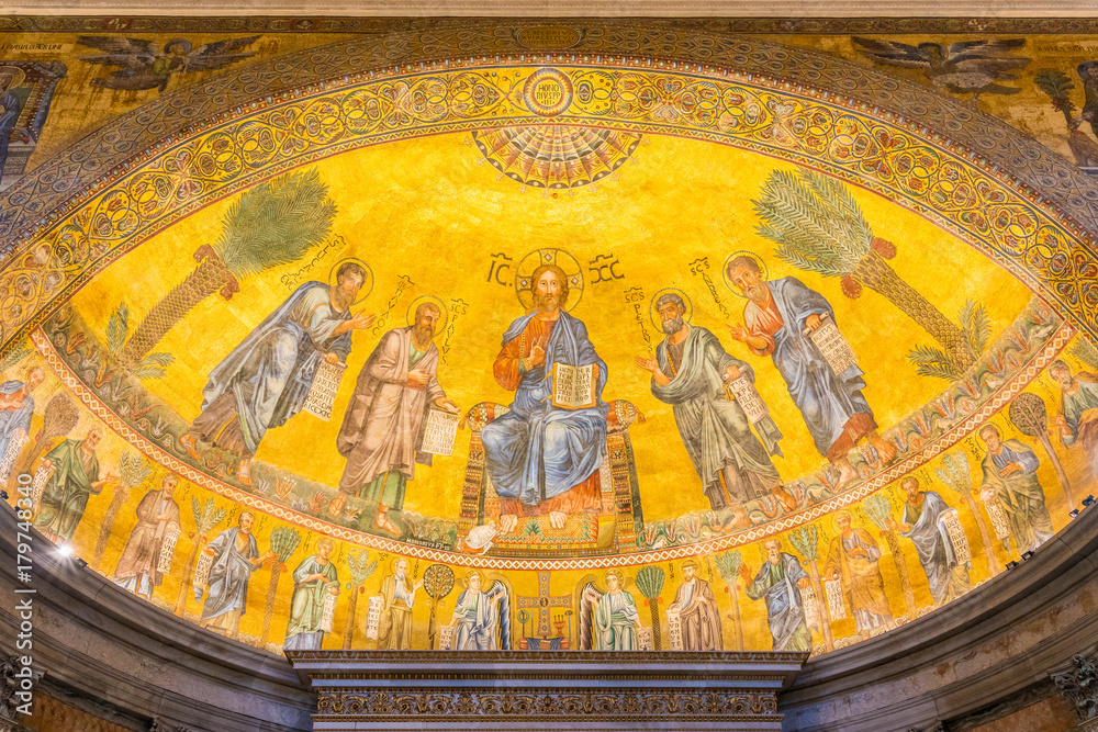 The golden apse of the Basilica of Saint Paul outside the walls in Rome, Italy. The golden apse of the Basilica of Saint Paul outside the walls in Rome, Italy.