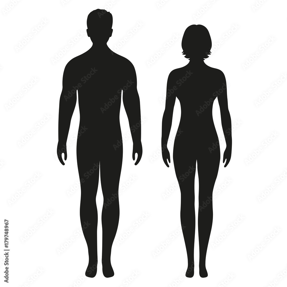 silhouettes of men and women on a white background