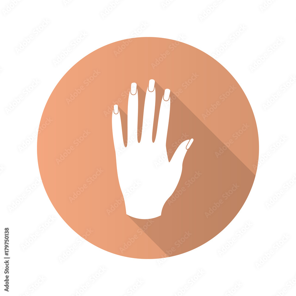 Woman's hand flat design long shadow glyph icon Woman's hand flat design long shadow glyph icon