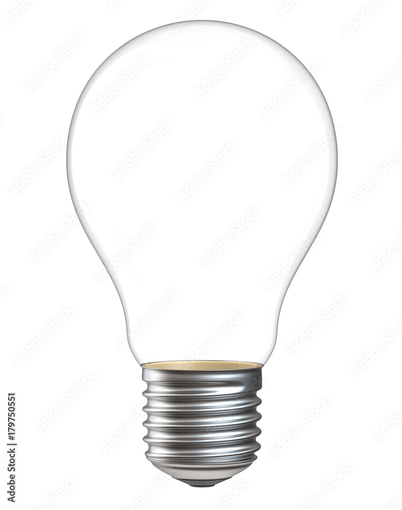 3d illustration of empty light bulb isolated on white background. Realistic  3d rendering of electric lamp without inside parts Stock Photo | Adobe Stock