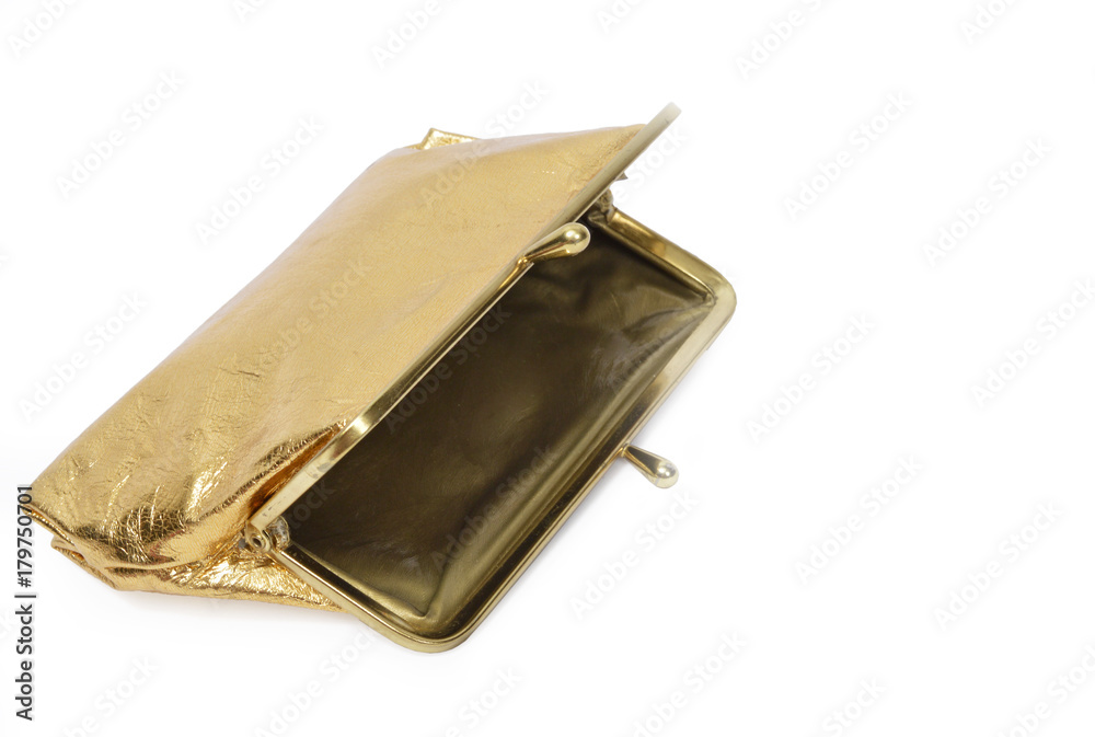 Open Empty Gold Coin Purse With Copy Space Open Empty Gold Coin Purse With Copy Space