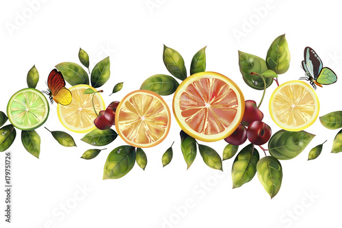 Seamless pattern of realistic citrus