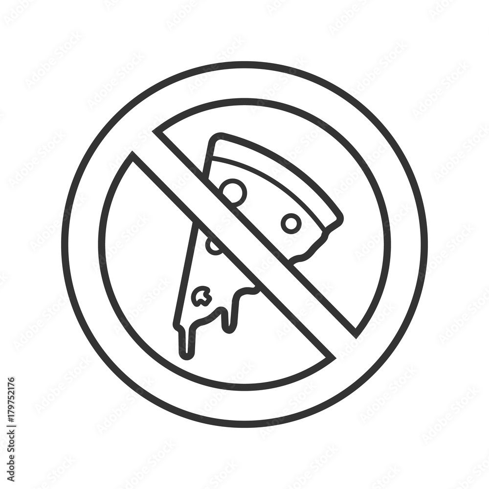 Forbidden sign with pizza slice linear icon Forbidden sign with pizza slice linear icon