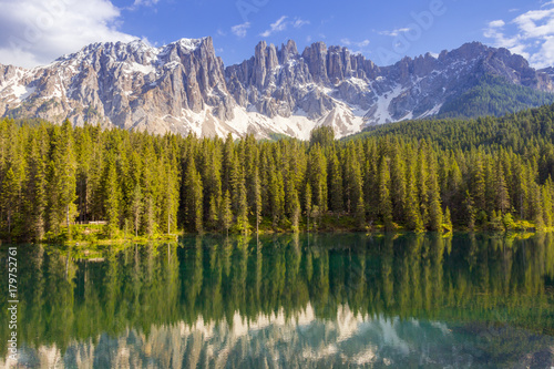 Lake Carezza with Mount Latemar, Bolzano province, South tyrol, Italy © andrea