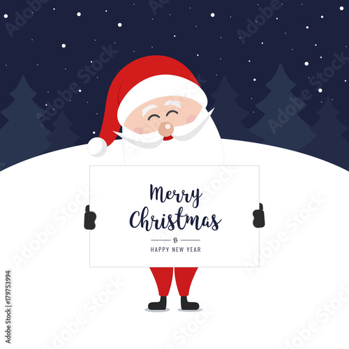 santa claus hold banner merry christmas greeting text winter night landscape background © Pixasquare