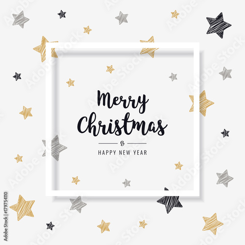 christmas greeting frame card scribble stars golden black background