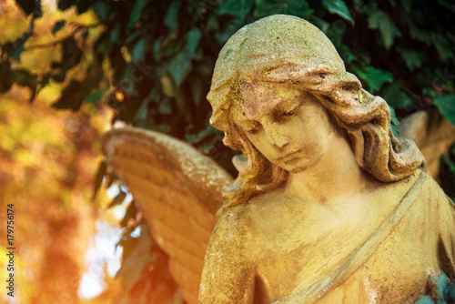 Obraz na płótnie The figure of an angel in a golden glow. Symbol of love, invisible forces, purity, enlightenment, ministry. Guard. Place for the inscription. w salonie
