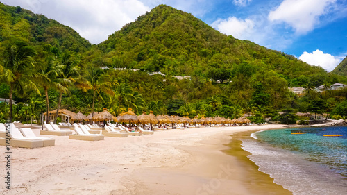 Beautiful white beach in Saint Lucia, Caribbean Islands