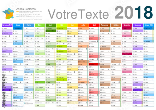 format A3 Calendrier 2018 pour entreprise avec logo sur 14 mois avec modification des dates pour la zone B