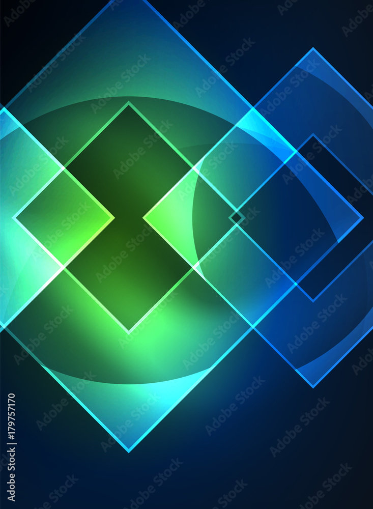 Glowing squares in the dark, digital abstract background Glowing squares in the dark, digital abstract background