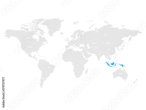 Indonesia marked by blue in grey World political map. Vector illustration.