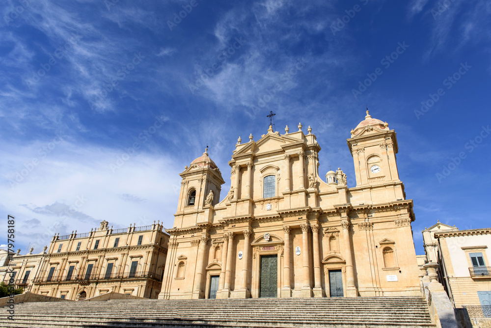 Roman Catholic Cathedral of Saint Nicholas of Myra in Sicilian Baroque Style located in Noto, Sicily, Italy