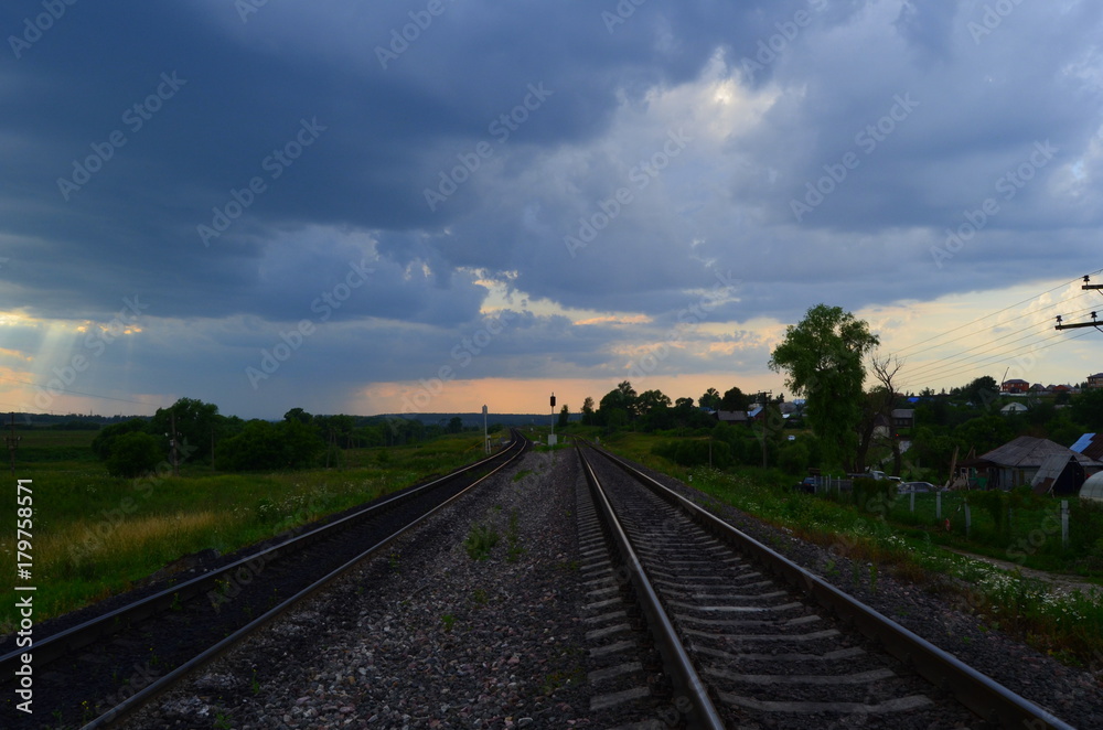 Fototapeta premium Rails under the evening sky.