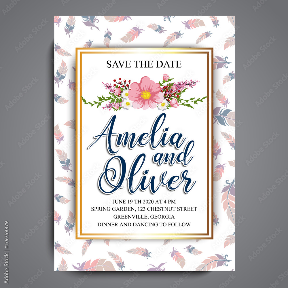 Greeting card with flowers, watercolor, can be used as invitation card for wedding, birthday and other holiday and summer background. Vector illustration. Greeting card with flowers, watercolor, can be used as invitation card for wedding, birthday and other holiday and summer background. Vector illustration.