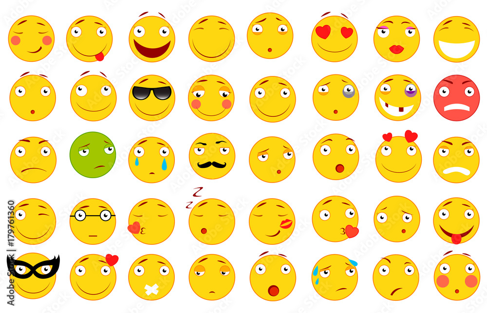 Set of Emoticons. Set of Emoji. Flat style illustrations. Vector file for your web design. White background. Set of Emoticons. Set of Emoji. Flat style illustrations. Vector file for your web design. White background.