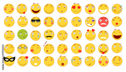 Fototapeta Naklejka Na Ścianę i Meble -  Set of Emoticons. Set of Emoji. Flat style illustrations. Vector file for your web design. White background.