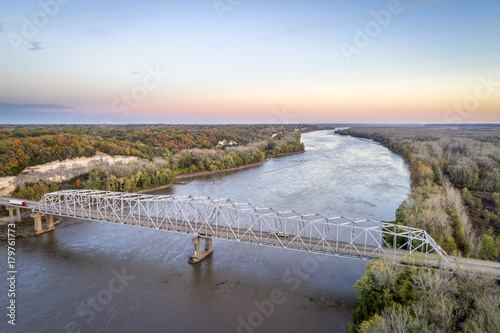 Missouri River bridge aerial view photo