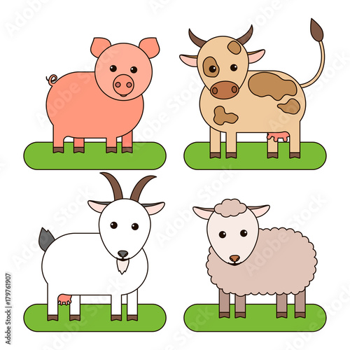 Livestock: cow, pig, goat and sheep. Vector illustration. © Darya