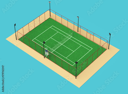 green tennis court high quality detalied grass render sports field isolated photo