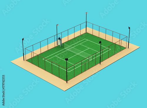 green tennis court high quality detalied grass render sports field isolated photo