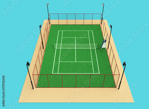 green tennis court high quality detalied grass render sports field isolated photo