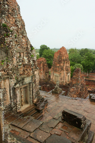 Sanctuary brick towers of the Pre Rup temple in Angkor, Cambodia. The central tower on the left.