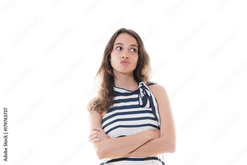 Woman making a choice looking out emotive concept Woman making a choice looking out emotive concept
