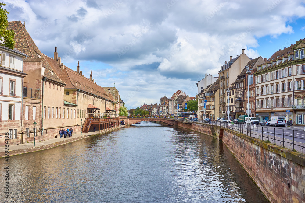 Beautiful downtown of Strasbourg / Housing and river in city of Strasbourg in Alsace France