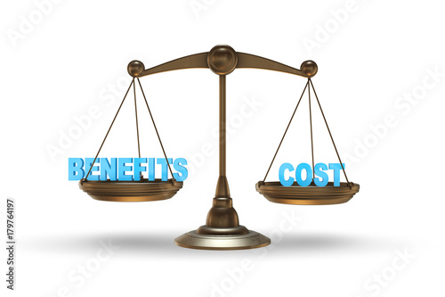 Scales in benefits and cost concept- 3d rendering