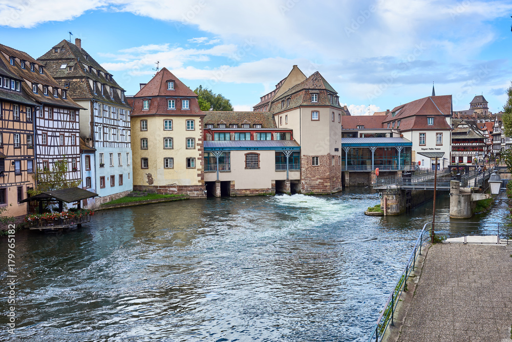 Beautiful downtown of Strasbourg / Housing and river in city of Strasbourg in Alsace France