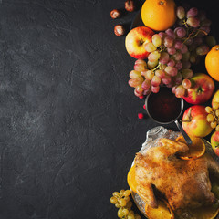 Thanksgiving background - turkey with fruits