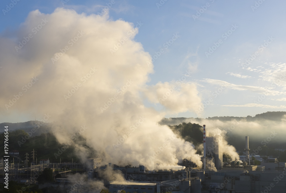 Obraz premium Power plant, Pipes throwing smoke in the atmosphere in Hernani