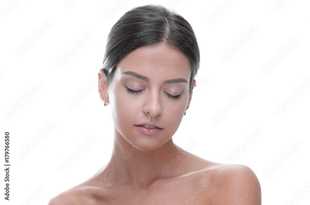 close-up portrait of a young woman with natural make-up.